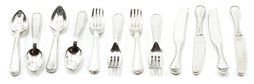 Dollhouse Miniature 12Pc Flatware, Assorted Gold Or Silver